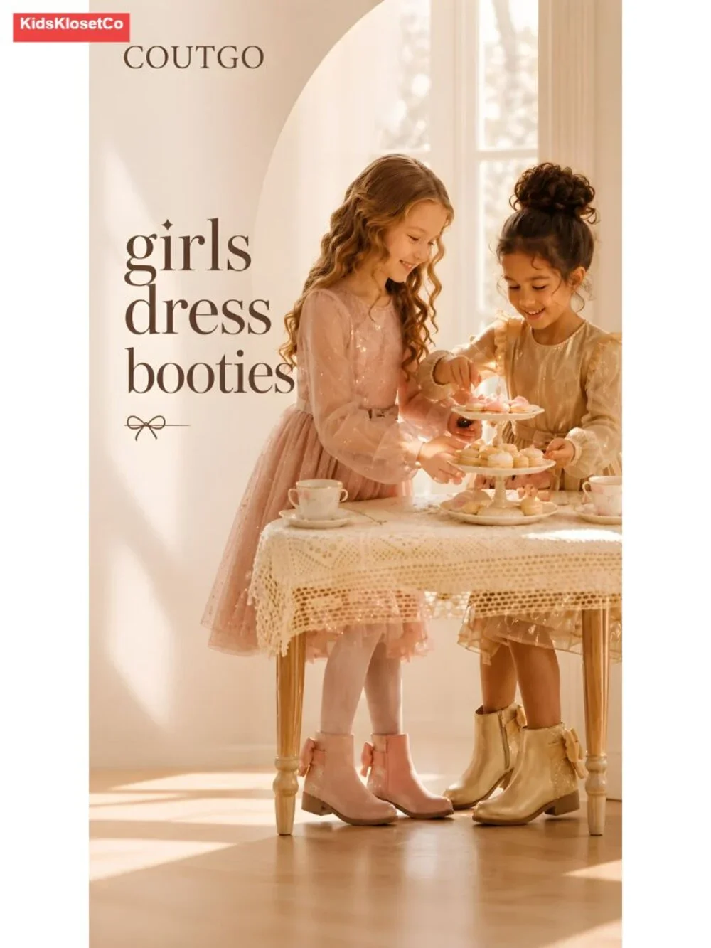 Girls Glitter Bow Ankle Boots Faux Suede Low Chunky Heel Zip Dress Booties